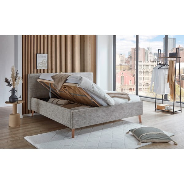 Beżowe tapicerowane łóżko dwuosobowe ze schowkiem ze stelażem 180x200 cm Riva – Meise Möbel-image-1