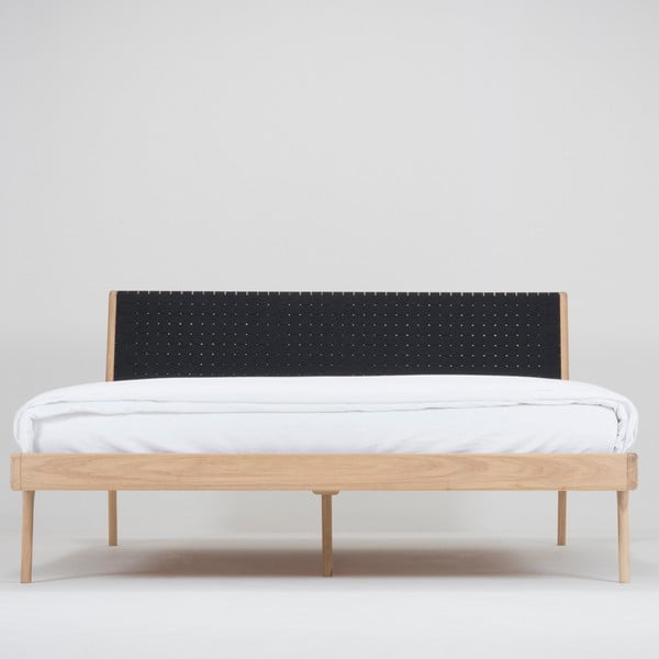 Czarne/naturalne łóżko dwuosobowe z litego drewna dębowego 140x200 cm Fawn – Gazzda-image-3