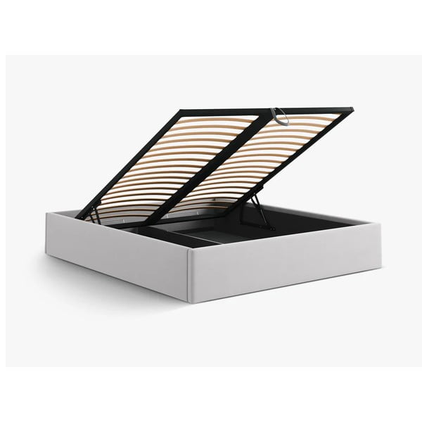 Jasnoszare tapicerowane łóżko dwuosobowe ze schowkiem/bez zagłówka ze stelażem 180x200 cm Susan – Micadoni -image-3