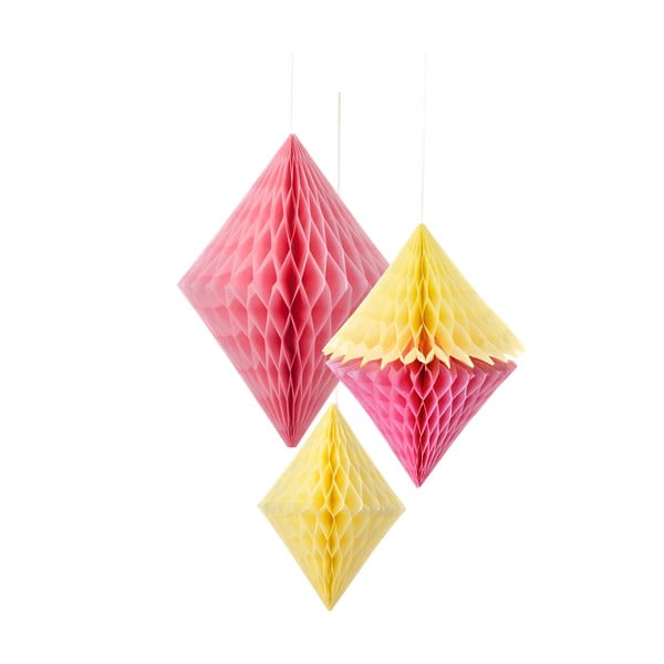 Papierowa dekoracja Honeycomb Diamond Yellow&Pink, 3 szt.