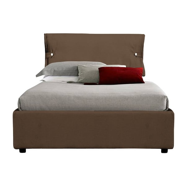 Brązowe łóżko jednoosobowe tapicerowane tkaniną bawełnianą 13Casa Feeling, 90 x 190 cm