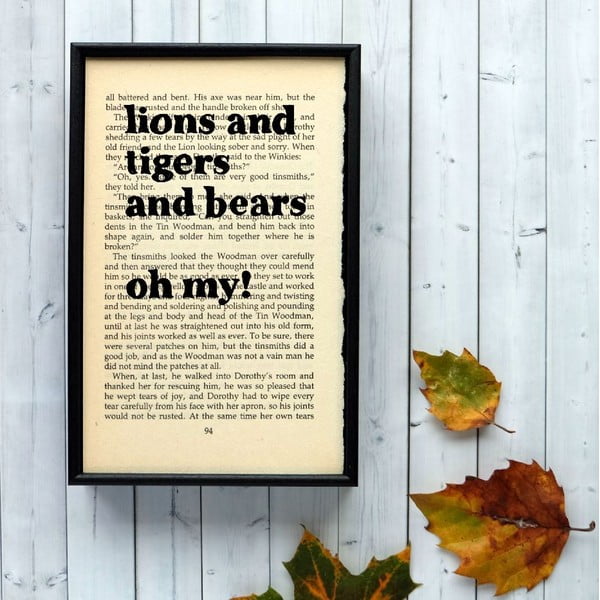 Plakat w
  drewnianej ramie Wizard of Oz Lions and Tigers