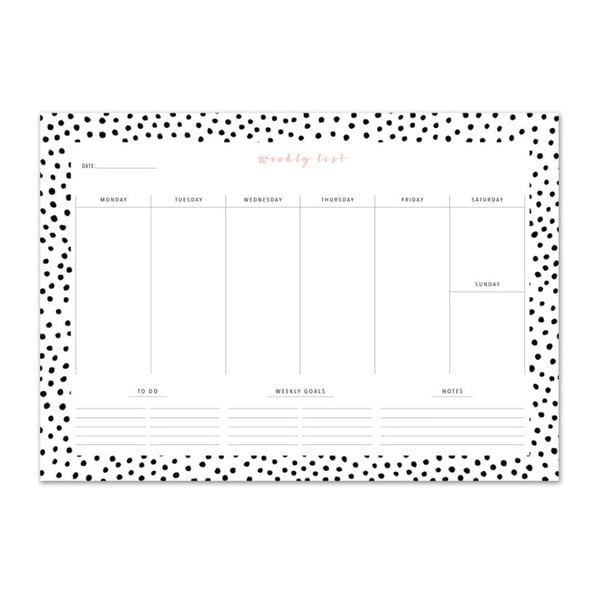 Kalendarz tygodniowy Leo La Douce Black Dots, 21x29,7 cm