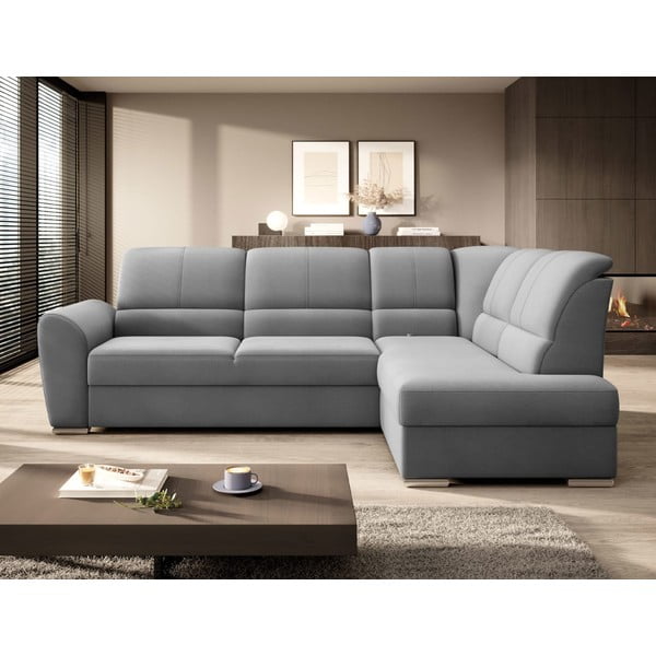 Szary aksamitny rozkładany/ze schowkiem narożnik (prawostronny/w kształcie litery L) Siber – ELTAP-image-3