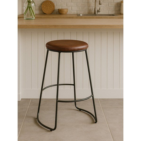 Czarny/brązowy tapicerowany hoker (wysokość siedziska 64 cm) Brixton – Premier Housewares-image-1