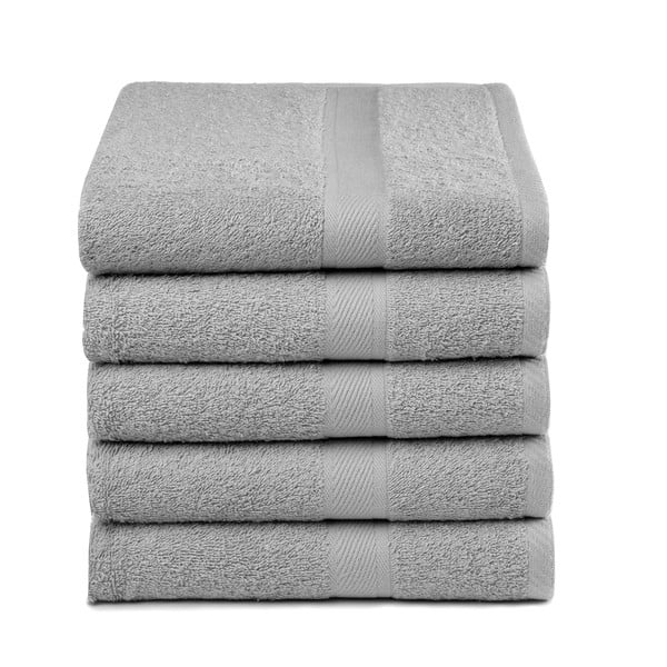 Zestaw 5 jasnoszarych ręczników Ekkelboom, 50x100 cm