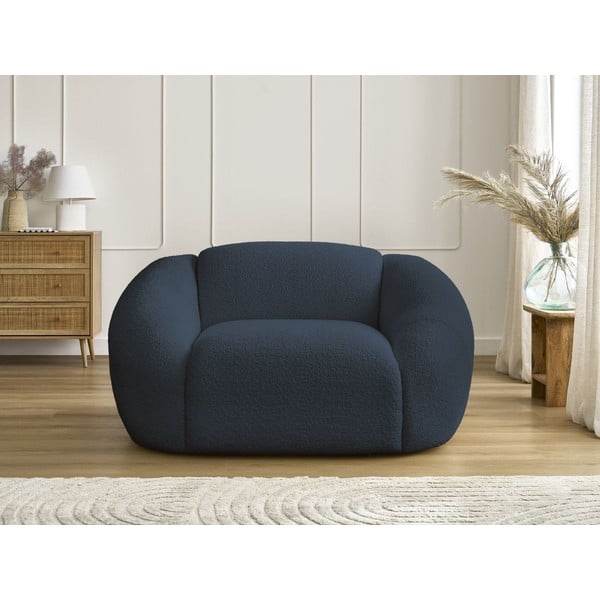 Ciemnoniebieski fotel z materiału bouclé Tina – Bobochic Paris-image-3