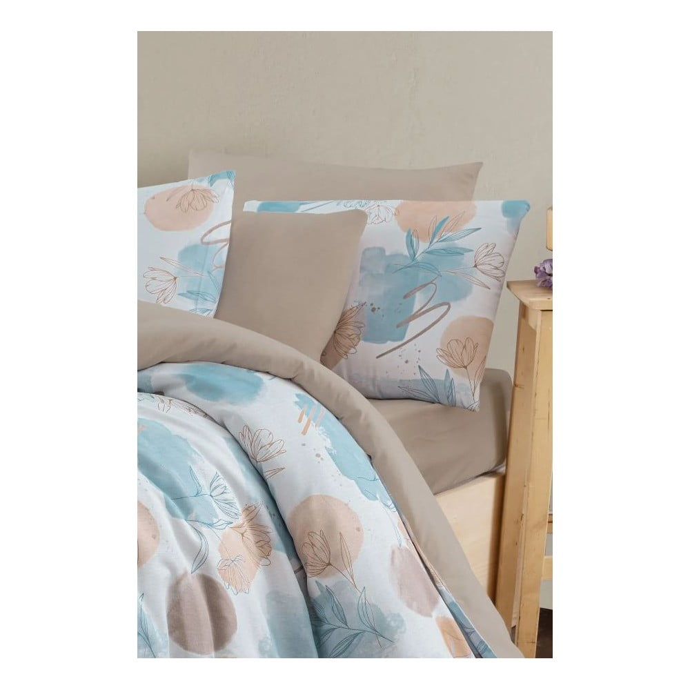 Niebiesko-brązowa 4-częściowa pościel dwuosobowa z prześcieradłem 200x220 cm Magnolia – Mila Home (zdjęcie 3)