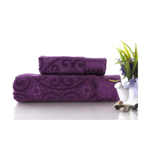 Zestaw 2 ręczników Hanzade Purple, 70x140 i 50x90 cm