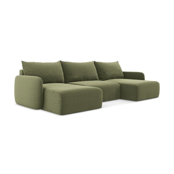 Zielony aksamitny rozkładany/ze schowkiem narożnik (w kształcie litery U) Kalena – Makamii-image-2