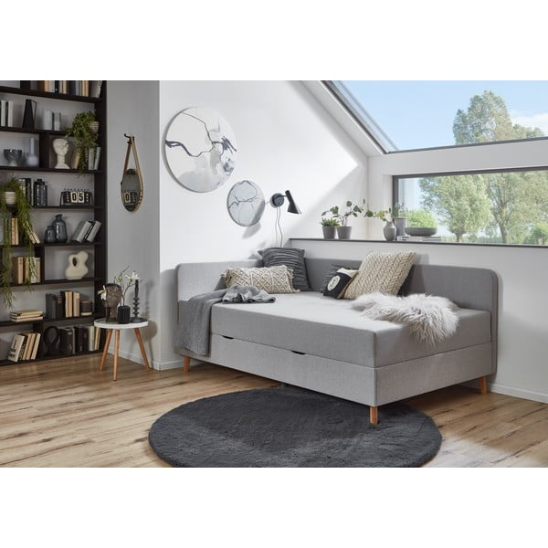 Jasnoszare tapicerowane łóżko jednoosobowe ze schowkiem 90x200 cm Cabana – Meise Möbel-image-1