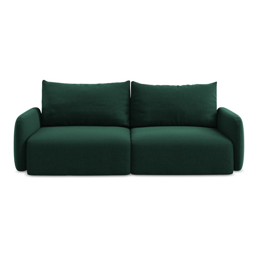 Ciemnozielona aksamitna rozkładana sofa ze schowkiem 238 cm Kalena – Makamii