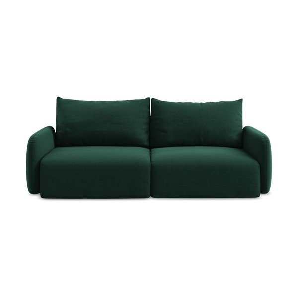 Ciemnozielona aksamitna rozkładana/ze schowkiem sofa 238 cm Kalena – Makamii