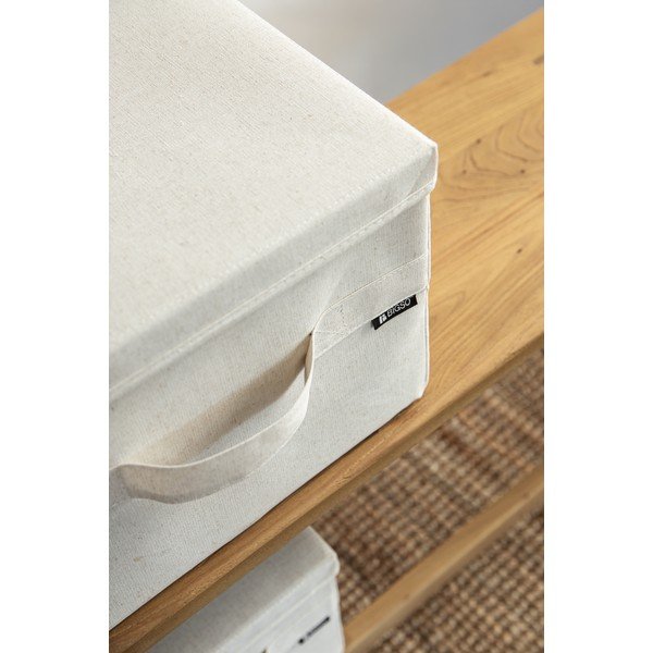 Beżowy tekstylny pojemnik z pokrywką 31x41x22 cm Soft Storage Medium – Bigso-image-3
