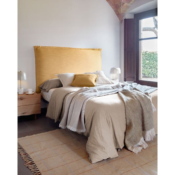 Musztardowy tapicerowany zagłówek 206x106 cm Tanit – Kave Home-image-1