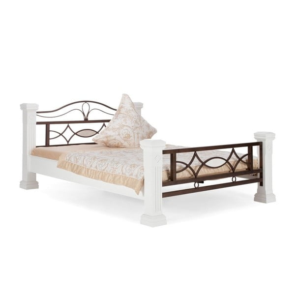 Białe łóżko z drewna kauczukowego SOB Constantin, 140x200 cm