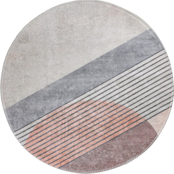 Jasnoróżowo-jasnoszary okrągły dywan odpowiedni do prania ø 120 cm Yuvarlak – Vitaus