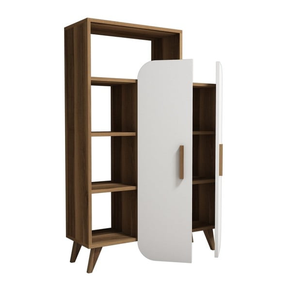 Biała szafa z półkami z dekorem drewna orzecha Garetto Form