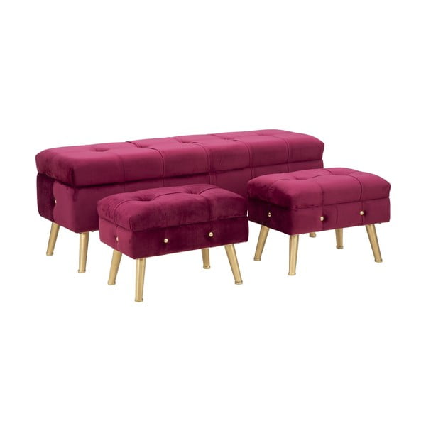 Komplet ławki i 2 podnóżków ze schowkiem w bordowym kolorze Mauro Ferretti Glam
