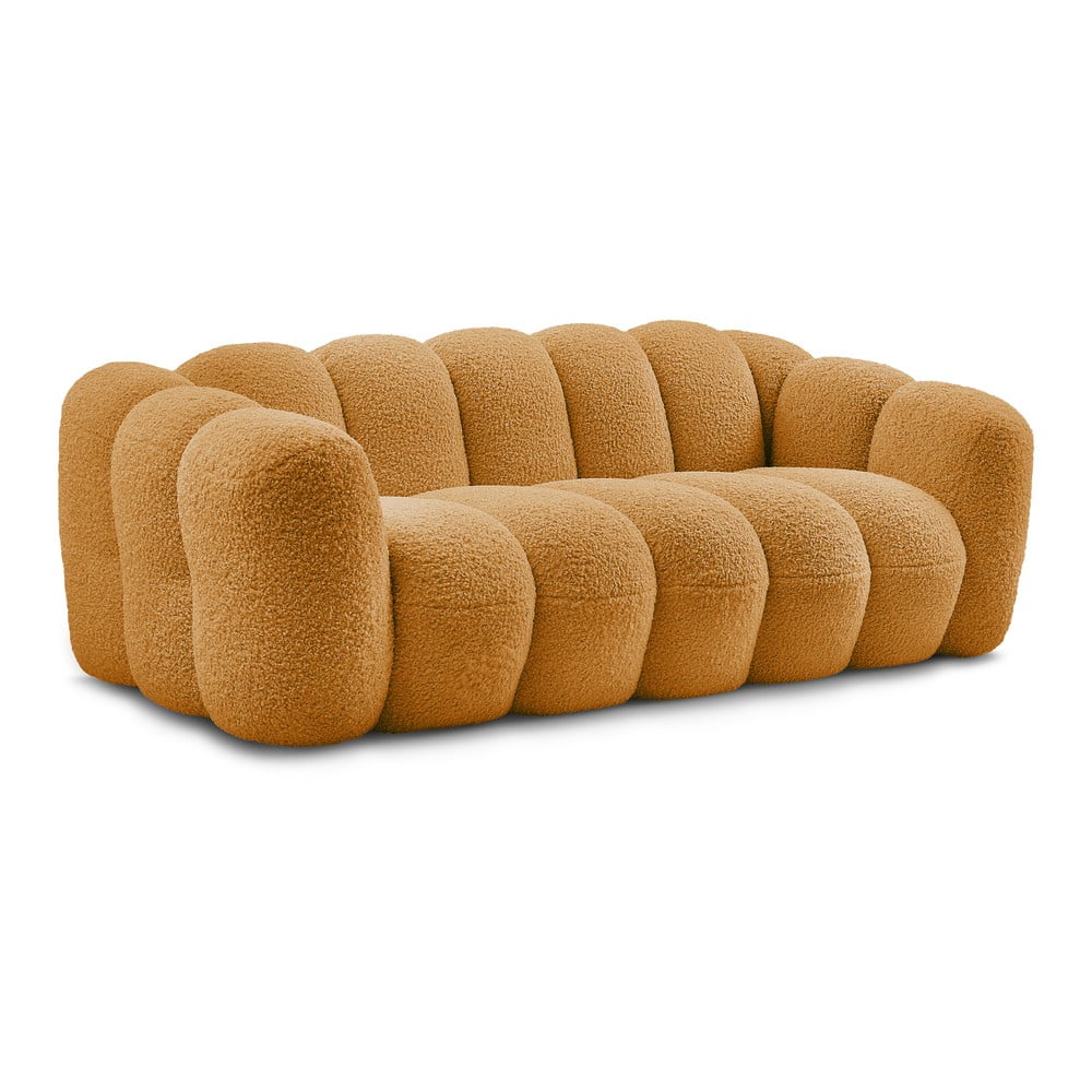 Musztardowa sofa z materiału bouclé 232 cm Hippolyte – Bobochic Paris (zdjęcie 10)