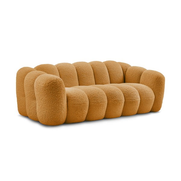 Musztardowa sofa z materiału bouclé 232 cm Hippolyte – Bobochic Paris-image-3