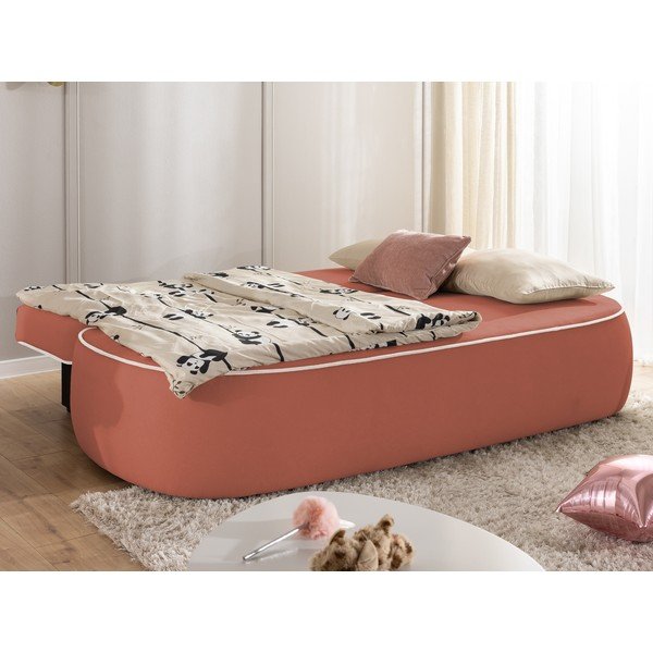 Różowa/jasnoszara aksamitna rozkładana/ze schowkiem sofa dla dzieci 210 cm Saga – Ropez-image-4
