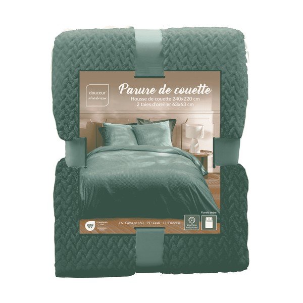 Zielona pościel dwuosobowa z mikfroflaneli 3-częściowa 240x220 cm Flanou – douceur d'intérieur-image-3