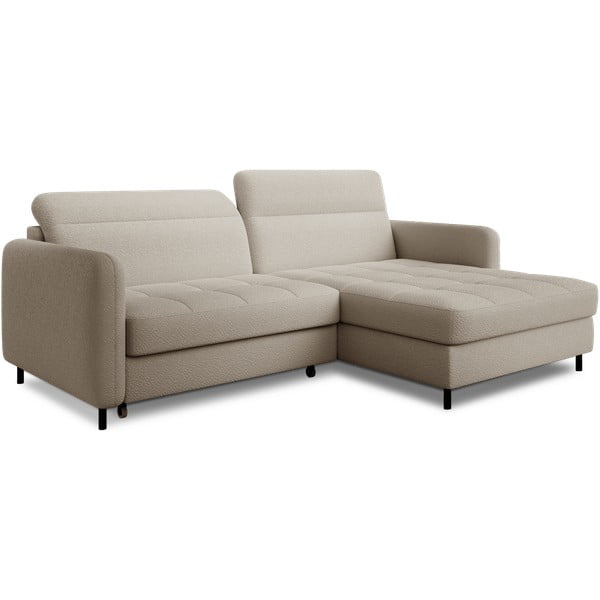 Beżowy rozkładany/ze schowkiem narożnik z materiału bouclé (prawostronny/z szezlongiem) Gomsi – ELTAP-image-2