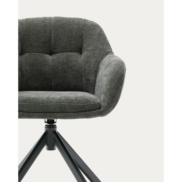 Ciemnozielony tapicerowany fotel jadalniany z podłokietnikami Dorina – Kave Home-image-2