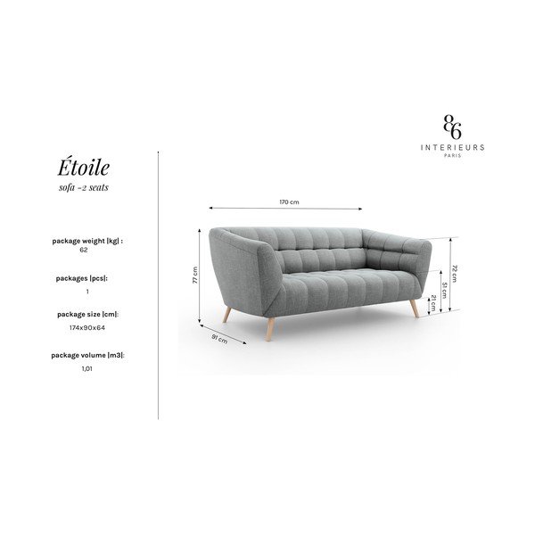Szara sofa Interieurs 86 Étoile, 170 cm-image-4
