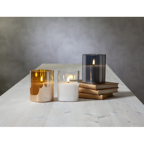 Szara woskowa świeca LED w szkle Star Trading Flamme, wys. 12,5 cm-image-4