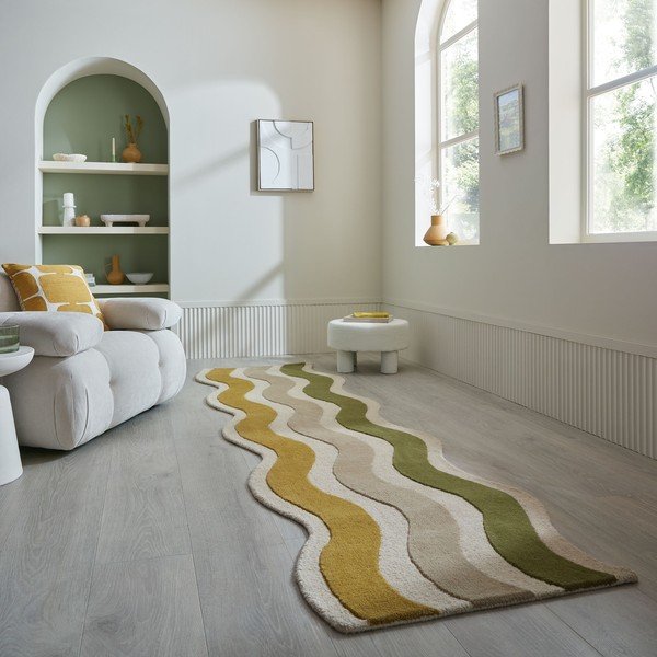 Zielony/w naturalnym kolorze wełniany chodnik tkany ręcznie 80x300 cm Cascade Wool – Flair Rugs-image-1