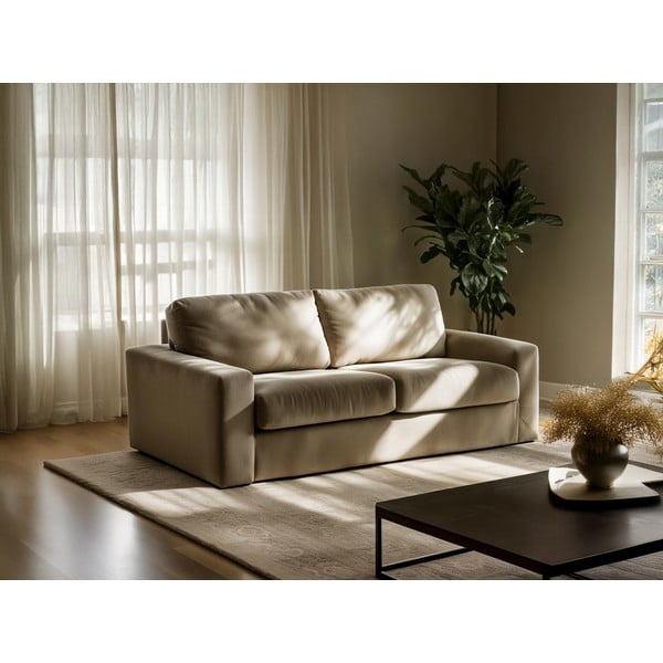 Jasnobrązowa sztruksowa rozkładana sofa 195 cm Nona – Makamii-image-1