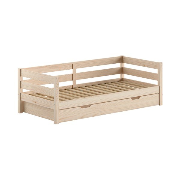Łóżko dziecięce z litego drewna sosnowego z wysuwanym łóżkiem ze stelażem w naturalnym kolorze 90x200 cm Margrit – Vipack