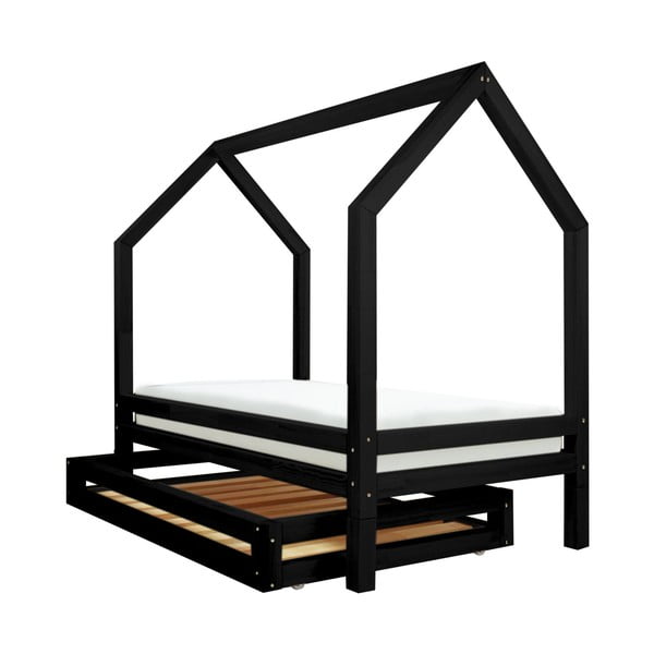 Komplet czarnej szuflady i 4 wydłużonych nóg do łóżka Benlemi Funny, 80x160 cm
