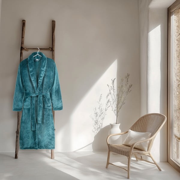 Niebieski szlafrok z mikropluszu w rozmiarze XL/XXL Polyvelvet – Good Morning-image-1