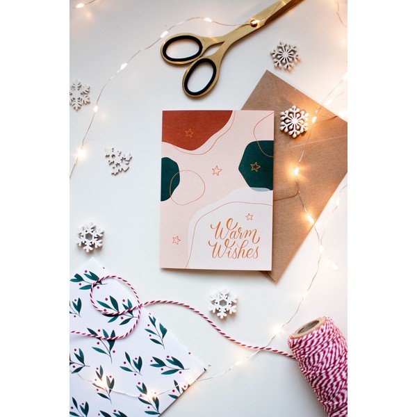 Kartka świąteczna z papieru z recyklingu z kopertą Printintin Warm Wishes, format A6-image-1