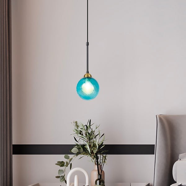 Niebieska lampa wisząca ze szklanym kloszem ø 12 cm Twister – Squid Lighting-image-2