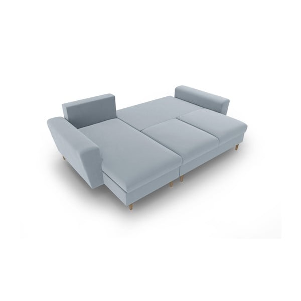 Jasnoniebieski aksamitny rozkładany narożnik ze schowkiem Kyoto – Cosmopolitan Design-image-2