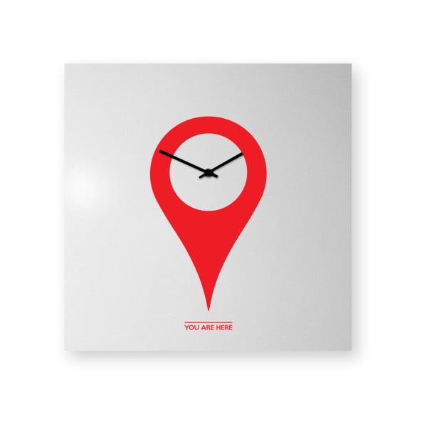 Zegar ścienny dESIGNoBJECT.it You Are Here Red On White, 50 x 50 cm 