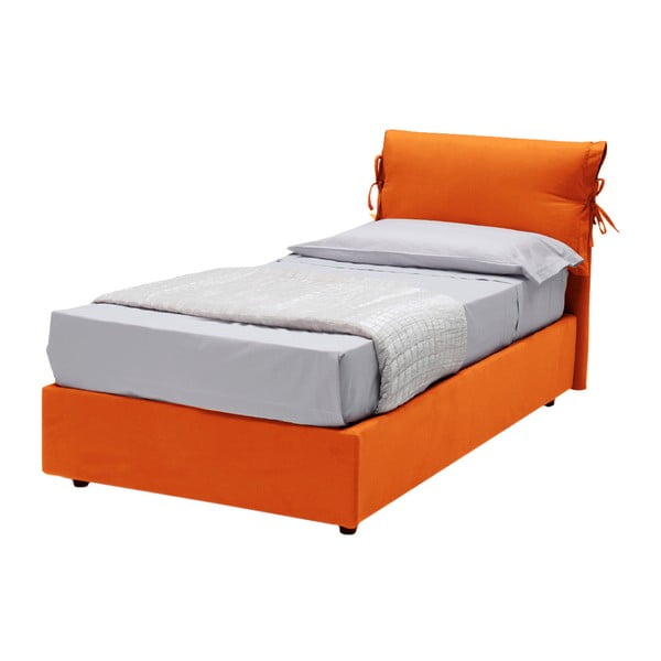 Pomarańczowe łóżko jednoosobowe tapicerowane tkaniną bawełnianą 13Casa Iris, 90 x 190 cm