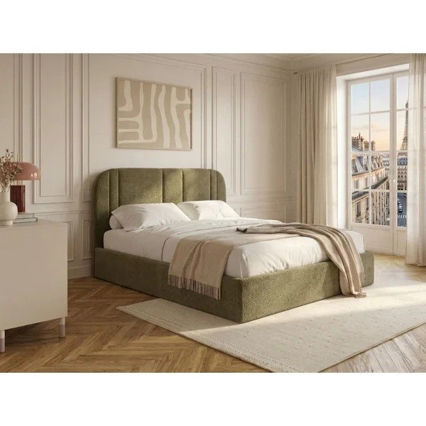 Zielone tapicerowane łóżko dwuosobowe ze schowkiem ze stelażem 160x200 cm Sidney – Bobochic Paris-image-1