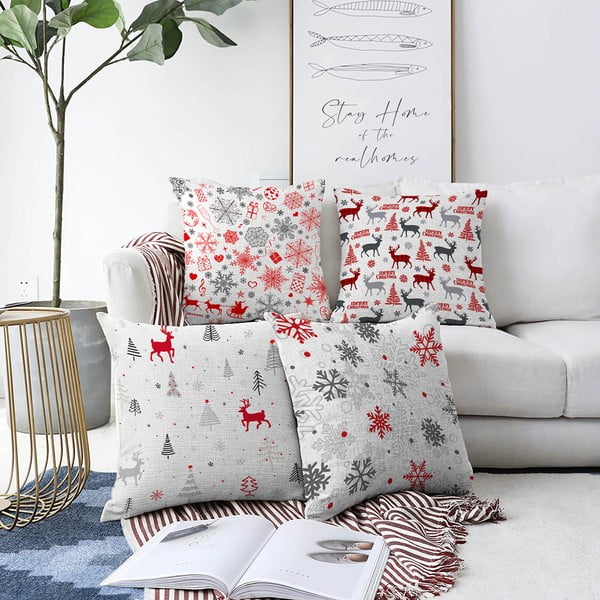 Zestaw 4 świątecznych szenilowych poszewek na poduszki Minimalist Cushion Covers Nordic Christmas, 55x55 cm