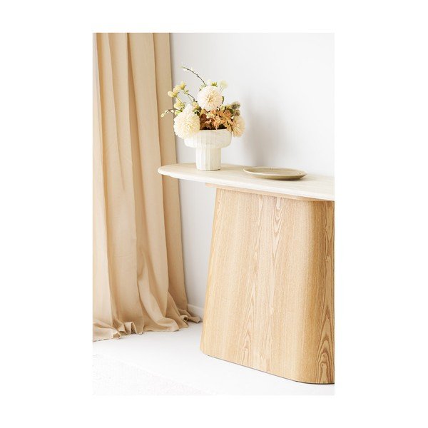 Kremowa/w naturalnym kolorze konsola z kamiennym blatem 40x130 cm Larvik – House Nordic-image-4