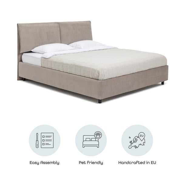 Szarobrązowe tapicerowane łóżko dwuosobowe ze schowkiem i stelażem 180x200 cm Myra Pillow – Bonami Selection-image-4