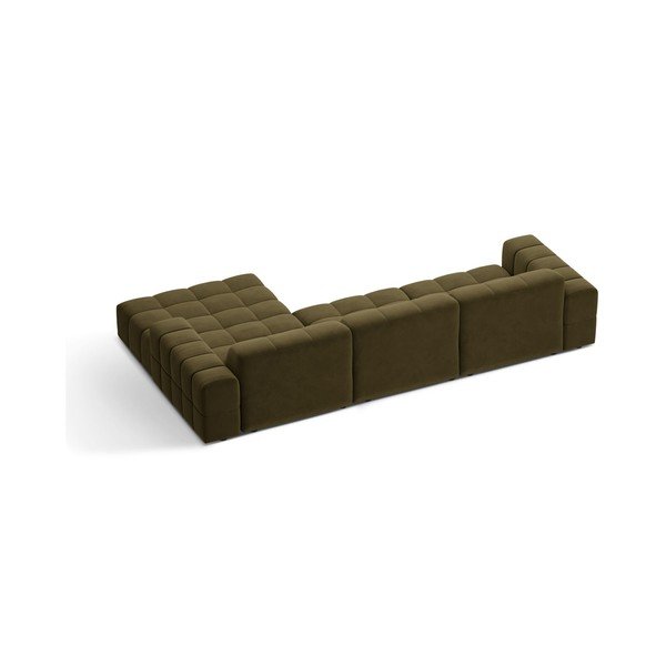 Aksamitny narożnik (prawostronny/z szezlongiem) w kolorze khaki Chicago – Cosmopolitan Design-image-2