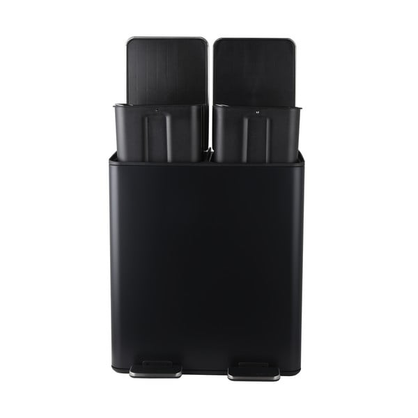 Stalowy kosz na śmieci 2x20 l do segregacji odpadów/z pedałem w kolorze matowej czerni   Aliya – Spirella-image-2