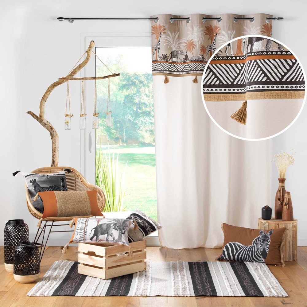 Brązowo-naturalna bawełniana zasłona 140x240 cm Kenya Lodge – douceur d'intérieur (zdjęcie 5)