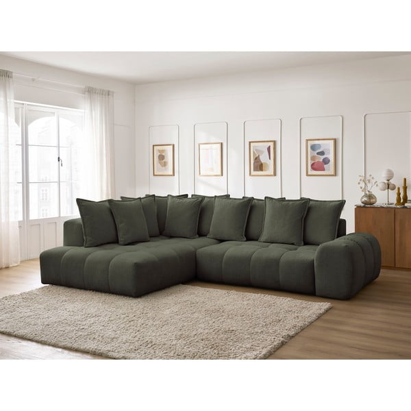 Zielony rozkładany/ze schowkiem narożnik z tkaniny szenilowej (lewostronny/w kształcie litery L) Everest – Bobochic Paris-image-1