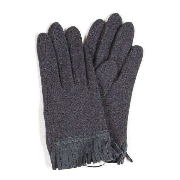 Szare rękawiczki z frędzlami Silk and Cashmere franges